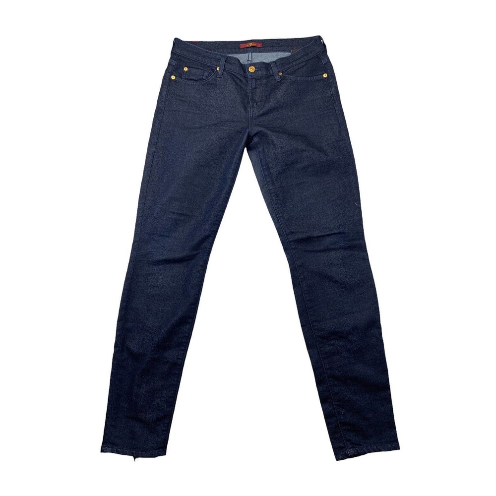 7 FOR ALL MANKIND Women Adult 29 Straight Leg ZIP UP Slim Blue Denim Jeans